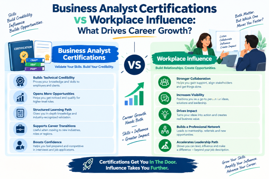 Business Analyst Certifications vs Workplace Influence: What Drives Career Growth?